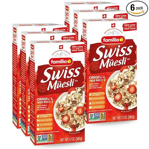 Familia Swiss Muesli Cereal, Original Recipe with Fruit and Nuts - Enjoy Hot, Cold or as Overnight Oats, 12 oz (Pack of 6)