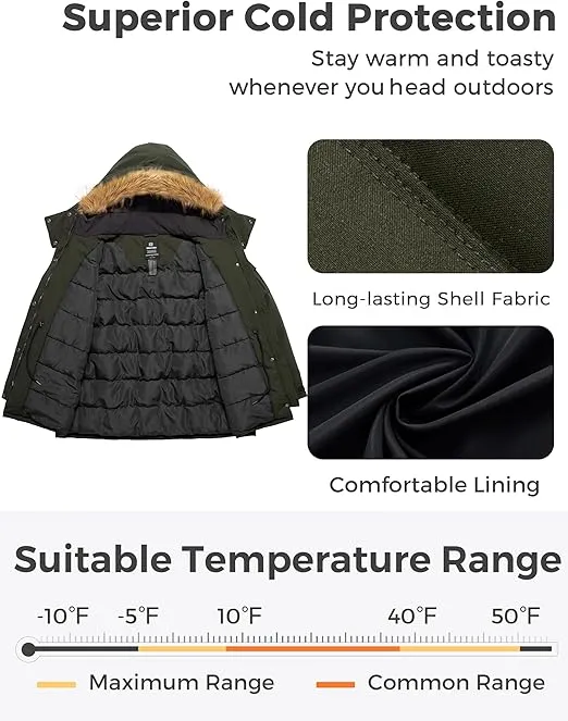 wantdo Women's Plus Size Winter Coat Puffer Jacket Warm Thicken Parka Overcoat with Removable Hood
