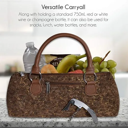 Wine Clutch Bag Thermal Insulated Wine Carrier Tote Holds Red and White Wine 750 Milliliter Bottle Includes Portable Waiter Style Corkscrew