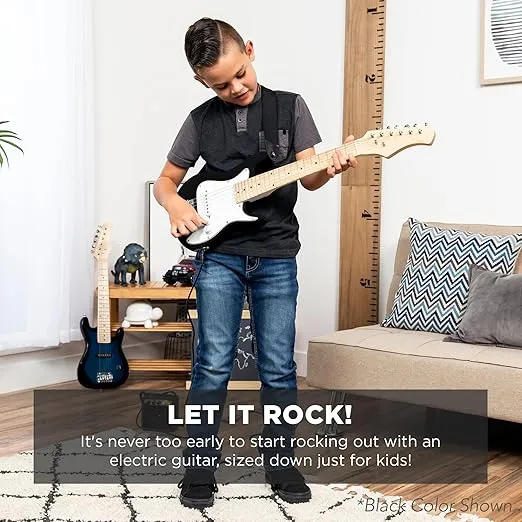 Best Choice Products 30in Kids Electric Guitar Beginner Starter Kit w/ 5W Amplifier, Strap, Gig Bag, Strings, Picks - Metallic Blue