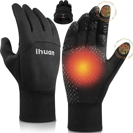 ihuan Winter Gloves for Men Women-Waterproof Running Cycling Glove for Cold Weather, Thermal Warm Windproof Gloves Touch Screen Finger for Skiing Snow Driving Snowboarding