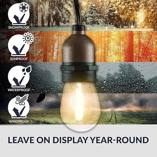 Newhouse Lighting Outdoor String Lights with Hanging Sockets Weatherproof Technology Heavy Duty 48-foot Cord 18 Lights Bulbs Included (1 Free Replacement), Black