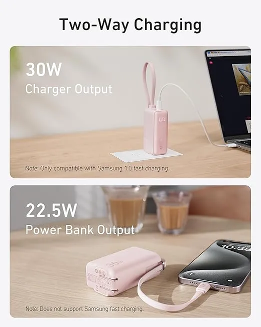 Anker 3-in-1 Power Bank, 5,000mAh Portable Charger with Built-in Lightning Cable and Foldable AC Plug, 30W Max Compact Battery Pack, for iPhone 14 Series, Galaxy, MacBook, and More