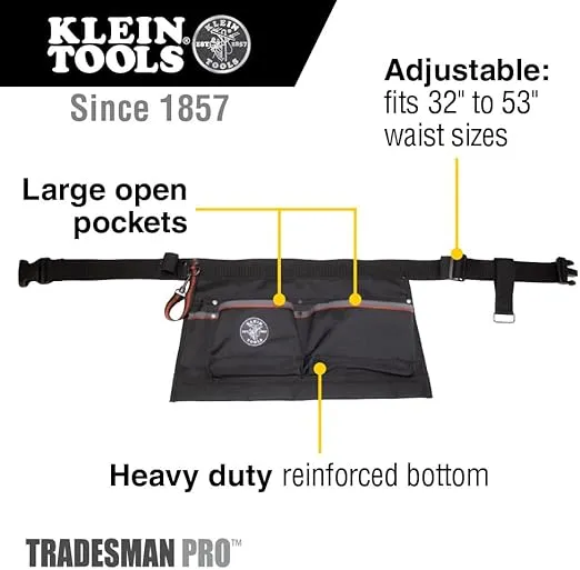 Klein Tools 5244 Tool Apron, Tape Thong and Four Reinforced Pockets for Hand Tools, Waist Size 32 to 53-Inch