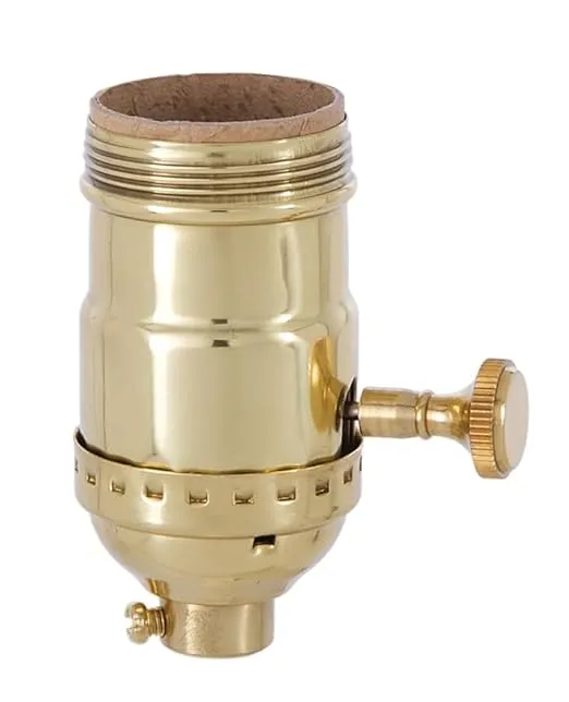 B&P Lamp® Brass Turn Knob Sockets, Polished and Lacquered Finish, 3-Way Function, Uno Thread Shell