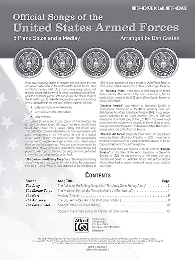 Official Songs of the United States Armed Forces: 5 Piano Solos and a Medley (Intermediate / Late Intermediate Piano)