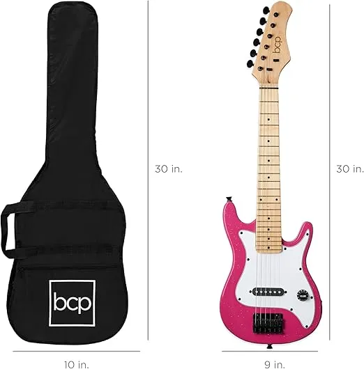 Best Choice Products 30in Kids Electric Guitar Beginner Starter Kit w/ 5W Amplifier, Strap, Gig Bag, Strings, Picks - Pink Sparkle