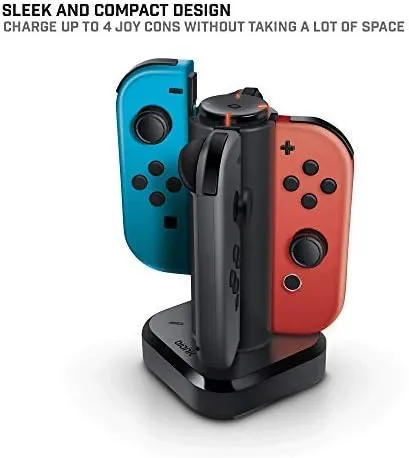 Bionik Tetra Power - Nintendo Switch Joy Con Charging Dock (4 Controllers) with Built-In Cable Adjustment System and LED Charge Status Indicators