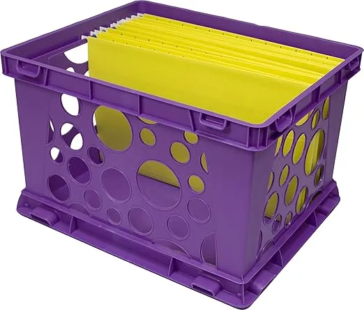 Storex Premium File Crate with Handle Cutouts – Letter and Legal Document and Folder Storage, Assorted Colors, 3-Pack (61797A03C)