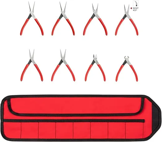 TEKTON Mini Pliers Set with Pouch, 8-Piece (Needle Nose, Long Nose, Flat Nose, Cutting) | PMN99910