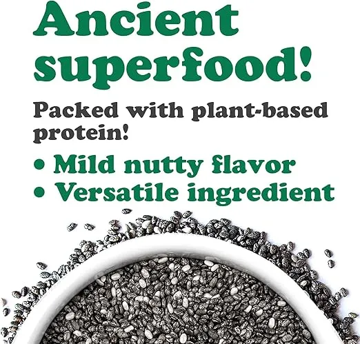 Organic Black Chia Seeds, 2 Pounds – Non-GMO, Whole, Sproutable, Vegan, Kosher, Keto, Sirtfood, Bulk. Rich in Essential Fatty Acids, Fiber, Protein. Great For Chia Pudding, Smoothie, Oatmeal