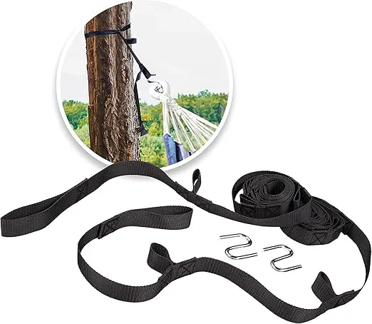 Bliss Hammocks WM-505_2 Multi-Loop Suspension System w/S Hooks, for Hammocks and Hammock Chairs, Adjustable Straps, Non-Slip Polyester & Nylon, 300 Lbs Capacity, Black