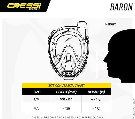 Cressi Adult Snorkeling Full Face Mask - Wide Clear View, Anti-Fog System - Easy Breathing - Baron: Designed in Italy