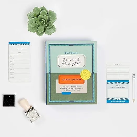 Knock Knock Personal Library Kit: Classic Edition - Card Catalog Checkout Cards, Bookplates, Date Stamp & Inkpad
