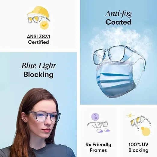 Stoggles Round Z87.1 Certified Polycarbonate Safety Glasses, Scratch & Shatter-Proof, Blue-Light & UV Blocking Lens, Top & Side Shields, Anti-Fog Dip Coated, Durable, Protective & Stylish Eyewear