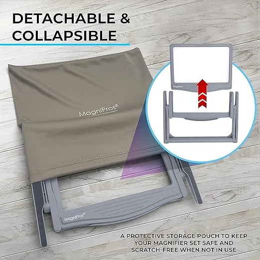 MAGNIPROS 5X [Rechargeable] LED Page Magnifier | 3 Stepless Color Light Modes | Foldable & Detachable HandsFree Stand for Easy Reading Fine Print & Crafting | Perfect for Low Vision, Seniors, Hobbyist