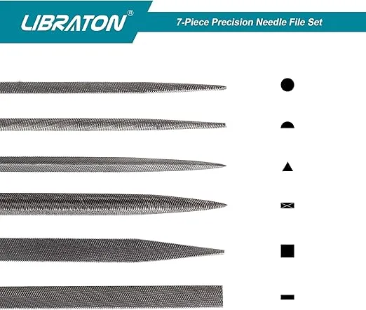 Libraton Needle File Set Interchangeable, Small Files, Mini Files, Wood Files, Metal Files Set, 6PCs Steel Files with Handle for Precision Metal File Work, Woodworking, Plastic Carving, Craft Tool