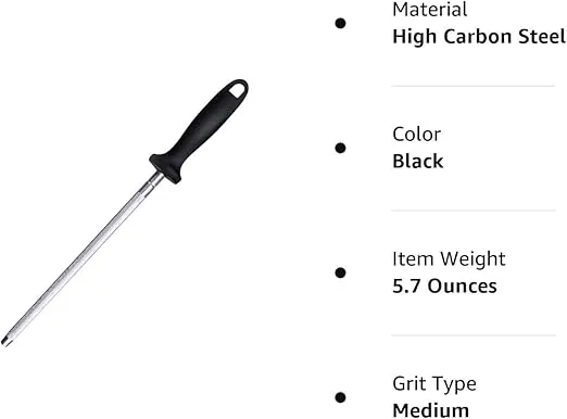 Knife Sharpener Rod, Kitchen Knives Sharpener Carbon Steel Professional Knife Sharpening Steel, Honing Rod with Hanging Holes (13 inches)