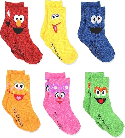 Sesame Street Elmo Boy's Girl's Multi Pack Crew Socks with Grippers (Baby/Toddler)