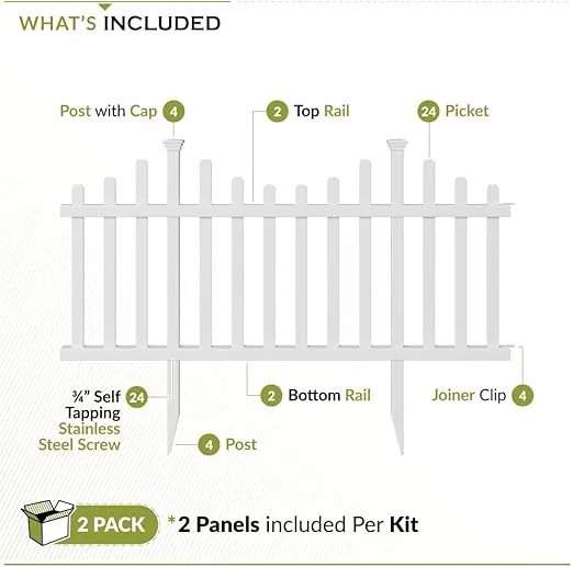 2.5ft H x 4.7ft W (2 Panels) No Dig Zippity Madison Fence Panel Kit, No Dig Fence Panels, White Vinyl Fences for Yard, Temporary Fence for Backyard, White Picket Fence Garden Border, DIY Fence ZP19001