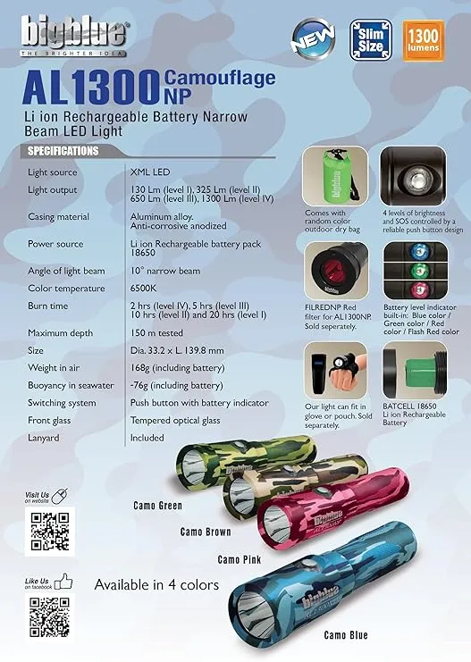 BigBlue AL1300NP 1300-Lumen Narrow Beam Dive Light Special Edition
