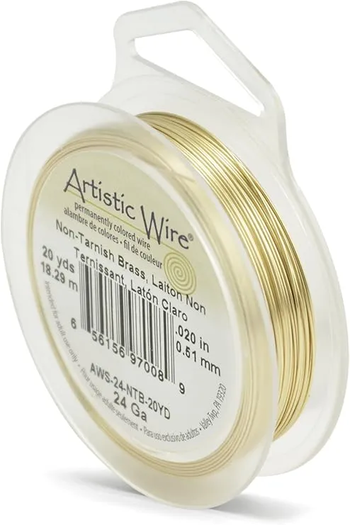 Artistic Wire 24 Gauge Tarnish Resistant Brass Craft Jewelry Wrapping Wire, Gold Color, 20 yd