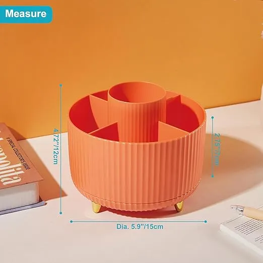 Desk Pencil Pen Holder, 5 Slots 360 Degree Rotating Pencil Pen Organizers for Desk, Desktop Storage Stationery Supplies Organizer Cute Pen Cup for Office School Home Art Supply Orange