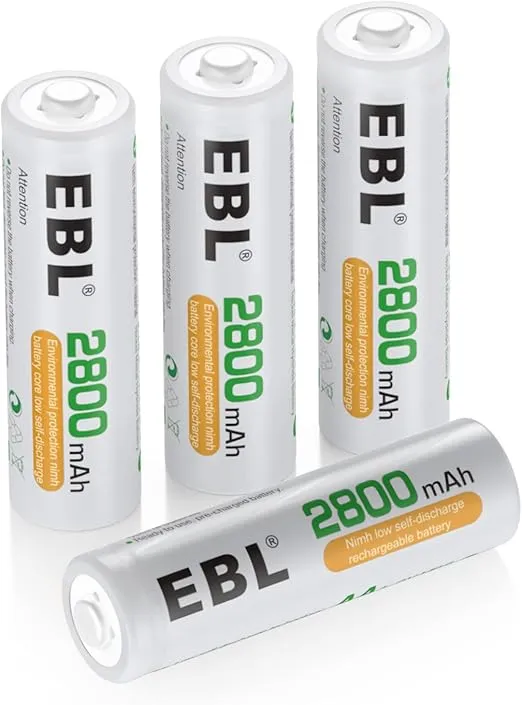 EBL AA 2800mAh High Performance Ni-MH Rechargeable Batteries, 4 Pack