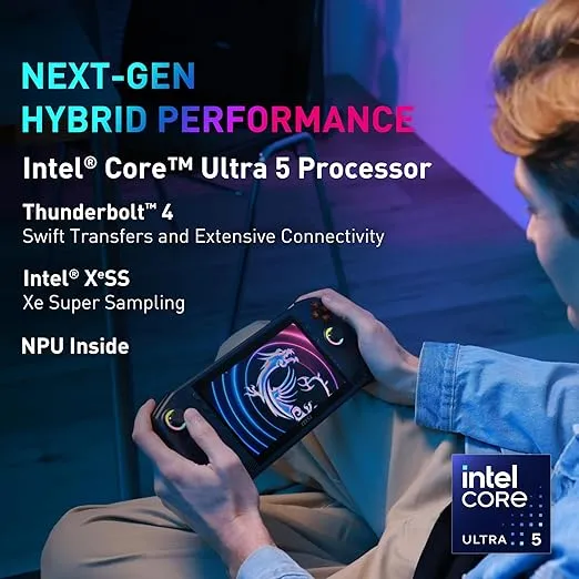 MSI Claw PC Gaming Handheld: Intel Ultra 5-135H, 7" FHD 120Hz Display, 16GB LPDDR5, 512TB NVMe SSD, MicroSD Card Reader, Thunderbolt 4, Win 11 Home: Black A1M-052US