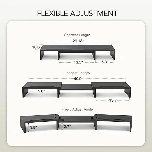 AMERIERGO Dual Monitor Stand Riser for 2 Monitors, Monitor Stand for Desk, Adjustable Computer Monitor Stand with 2 Slot, Multifunctional Desktop Organizer Stand for Laptop, PC, Computer, Printer