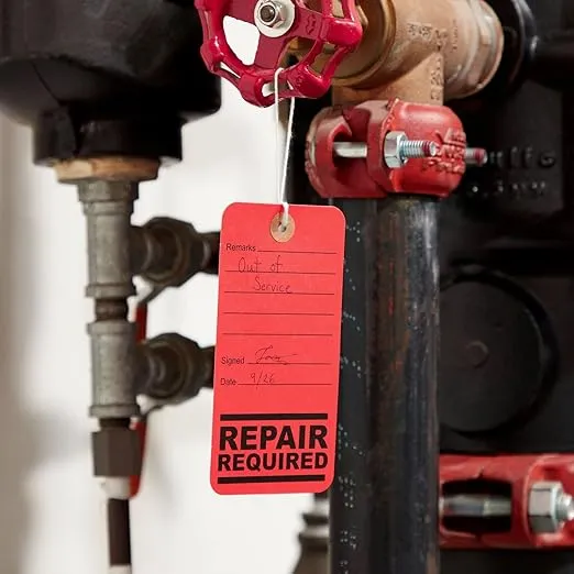 100-Pack Repair Required Tags, Red Service Tags for Broken Equipment, Maintenance, Production Machinery Notice Label Signs for Office, Warehouse, Construction (3x5.7 Inch)