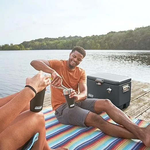 Coleman Reunion Premium Insulated Portable Cooler, Leak-Resistant 54qt Steel Belted Cooler with Heavy-Duty Latch, Handles, Drain & Bottle Opener, Great for Camping, Tailgating, Beach, Picnic, & More