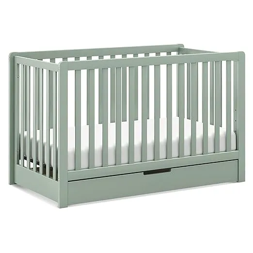 DaVinci Carter's Colby 4-in-1 Convertible Crib with Trundle Drawer in Light Sage, Greenguard Gold Certified, Undercrib Storage