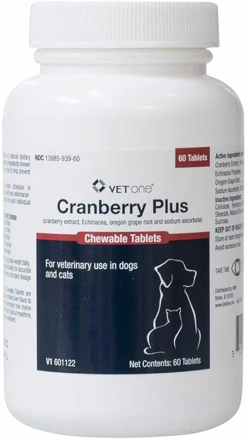 Vet One Cranberry Plus for Dogs & Cats - Urinary Tract & Bladder Support - 60 Chewable Tablets