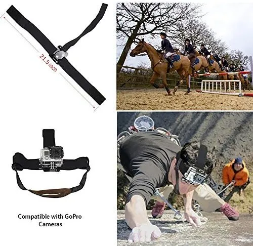 Adjustable Head Strap Mount with Chin Belt Compatible with Gopro Hero 13 12 11 10 9 8/AKASO EK7000 Brave 7 APEXCAM Dragon Touch REMALI Capture for Skiing Surfing Cycling, Head Harness