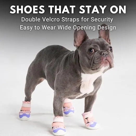 Dog Shoes for Medium Large Dogs, Anti-Slip Dog Booties, Protect Paws from Hot Pavement Winter Snow Hiking Reflective 4PCS - Pink Purple, B