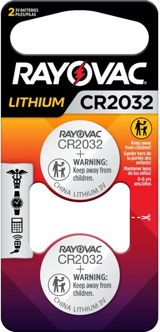 Rayovac CR2032 3V Batteries, 3 Volt Battery Lithium Coin, 2 Count