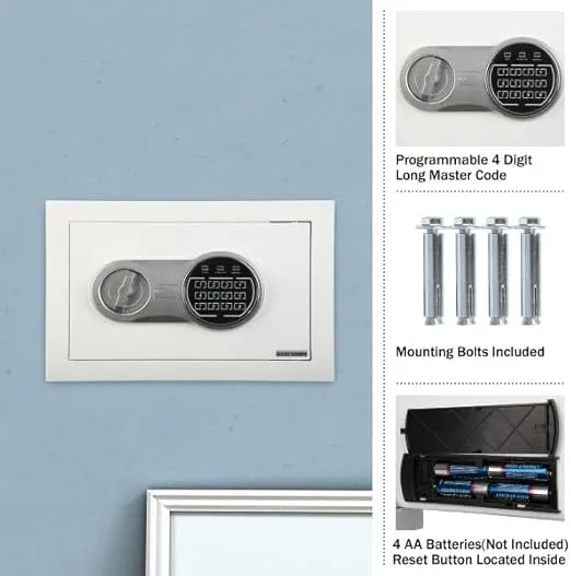 Wall Safe - Digital Safety Box with Passcode for Quick Access and Backup Key - Personal Safe for Cash or Jewelry - Wall Safes by Paragon (White)