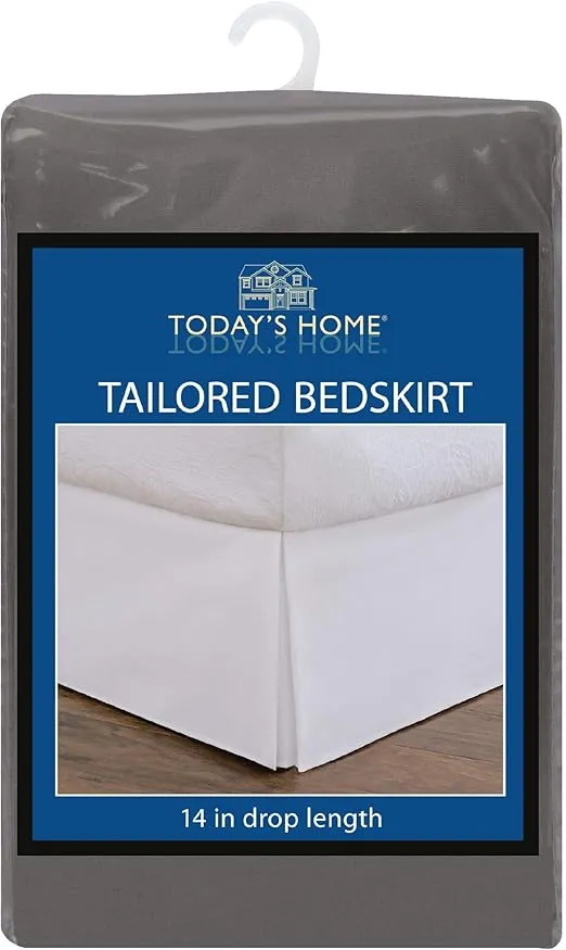TODAY'S HOME Classic Tailored, Microfiber, 14" Drop Length Bed Skirt Dust Ruffle, Twin, Grey TOH25014GREY01