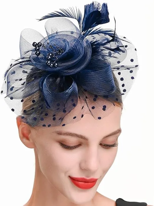 Fascinators Hat Women Tea Party Headband Flower Cocktail Mesh Feathers Hair Clip Kentucky Derby Hat Wedding
