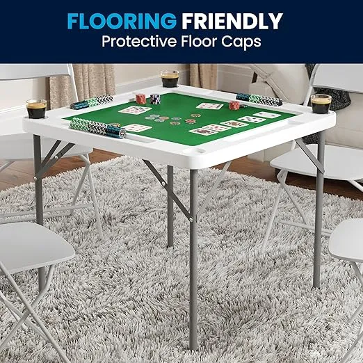 Flash Furniture Silas 34.5" Square Folding Card Table with Felt Green Surface and Cup Holders, Portable Folding Game Table for 4 Players, White/Green