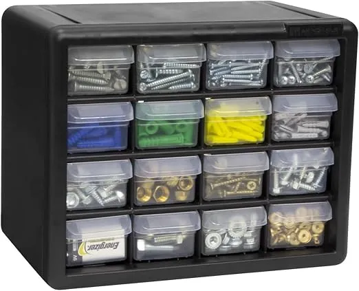 Akro-Mils 10116 16-Drawer Plastic Drawer Storage Cabinet for Garage Organization, Bead Organizer, Lego Storage, Teacher Toolbox, Makeup Organizer, 10-1/2-Inch W x 6-1/2-Inch D x 8-1/2-Inch H, Black