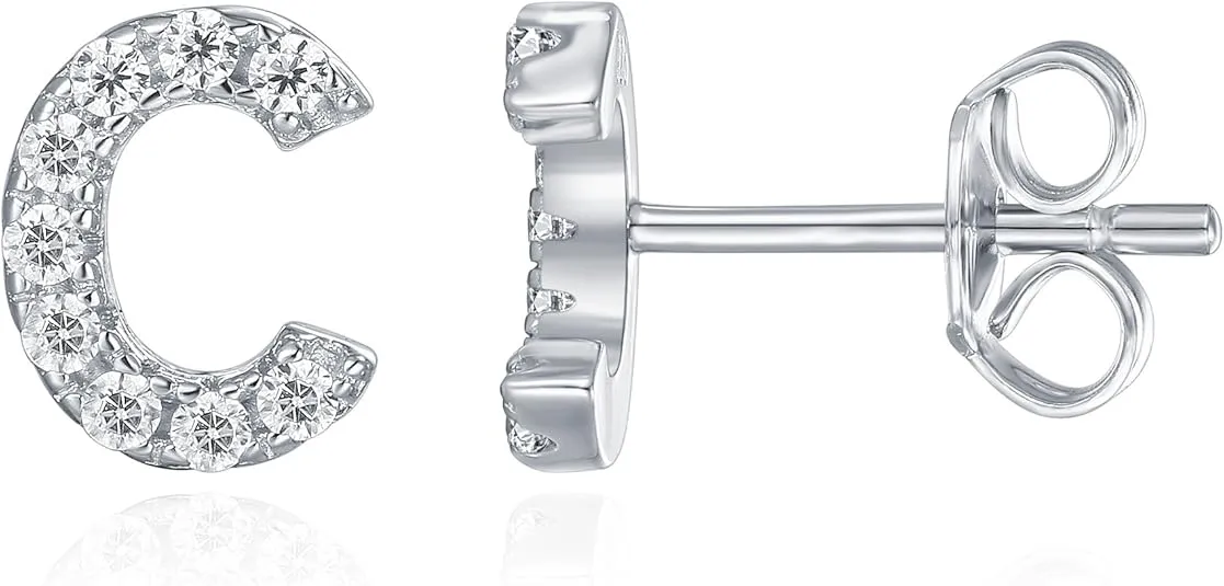 PAVOI 14K Gold Plated 925 Sterling Silver Cubic Zirconia Initial Letter Stud Earrings for Women | Simulated Diamond Alphabet Letter Earrings