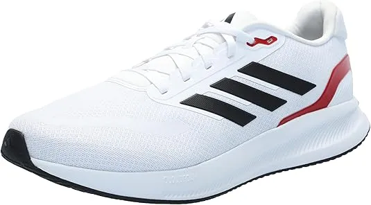 adidas Men's Run Falcon 5 Sneaker, White/Black/Better Scarlet, 9 Wide