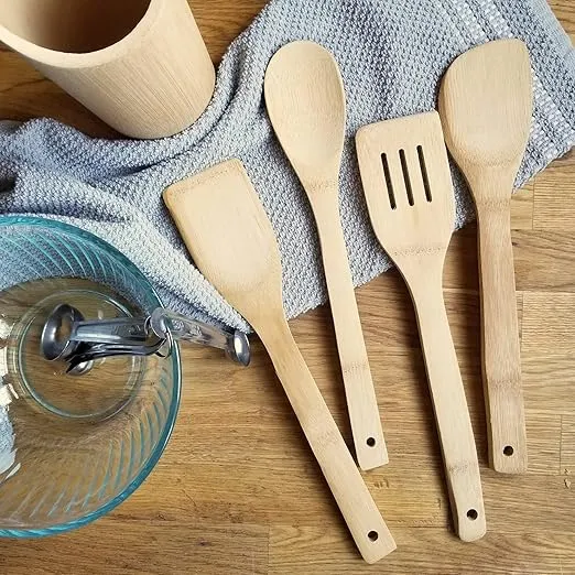 Lipper International Bamboo Wood Kitchen Tool Holder with 4 Tools, 3-1/4" x 3-1/4" x 8-3/4"