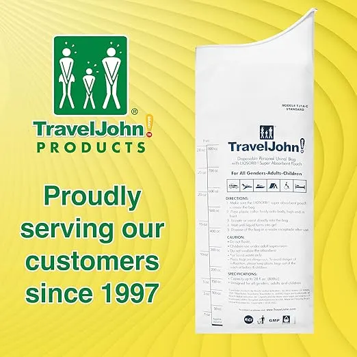 Disposable Urinal for All Genders, Adults, and Children (6 Pack) Designed for Emergencies, Travel, Camping, Long Car Rides, and More - 28oz/800ml Capacity (TJ1A-C)