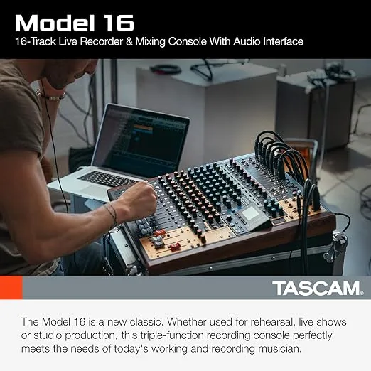 Tascam Model 16 All-In-One 16-track Mixing and Recording Studio, Analog Mixer, Digital Recorder, USB Audio Interface