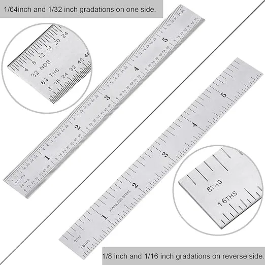 eBoot 2 Pack Stainless Steel Ruler Machinist Engineer Ruler, Rigid Metal Ruler with Inch Graduations 1/8, 1/16, 1/32, 1/64 Inch for Engineering, School, Office, Architect, and Drawing, 6 Inch