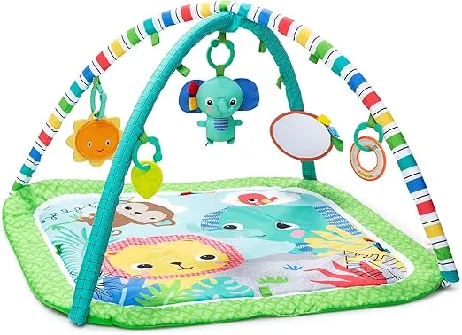 Bright Starts Wild Wiggles Baby Activity Gym & Play Mat with FoldingToy bar, Newborn and up - Green, 18.5” x 29.1” x 29.1”