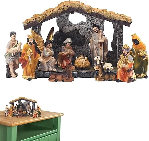 LAFANDE Nativity Scene | Manger Nativity Set, Real Nativity Scene Figurines Nativity Sets & Figures Manger Scene for Indoor Home Display, Tabletop